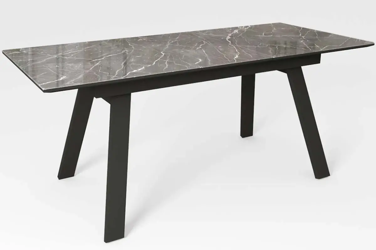 Стол обеденный Морис 1400(1800) (Стекло с фотопечатью Скорпио / МДФ Черная шагрень / рама черная / металл черный) - купить в Озерце