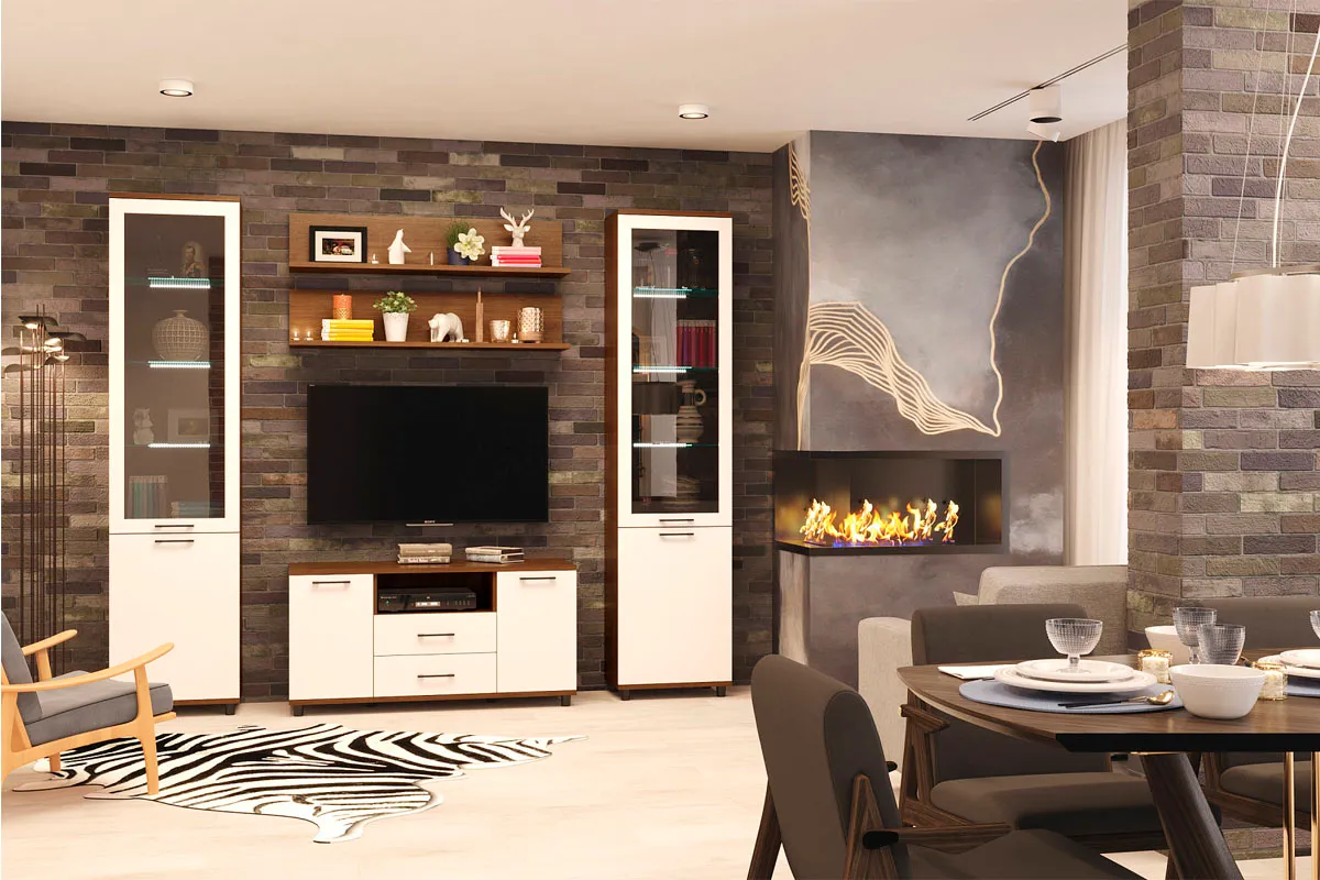 Шкаф ШК-5044-ГТ-БГ (Гикори Джексон Темный/Белый Бриллиант Глянцевый) в мебель-центре Озерцо