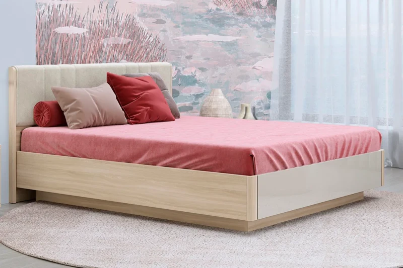 Кровать КР-4013-АС-КГ-В с ПМ 160х200 (Ясень Асахи/Кашемир Глянцевый/Велюр) - купить в Озерце