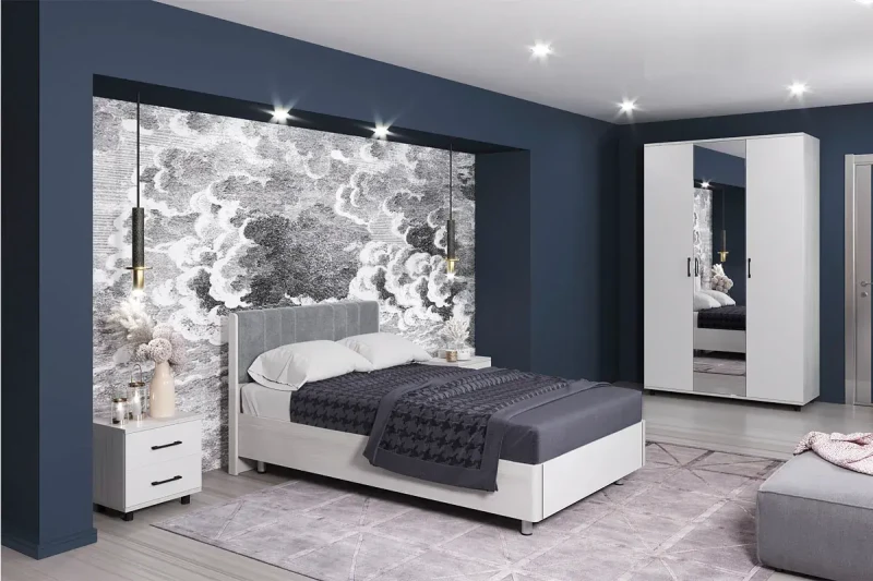 Спальня Грейс комплект 2 (Снежный Ясень/Белый Бриллиант Глянцевый) - купить в Озерце