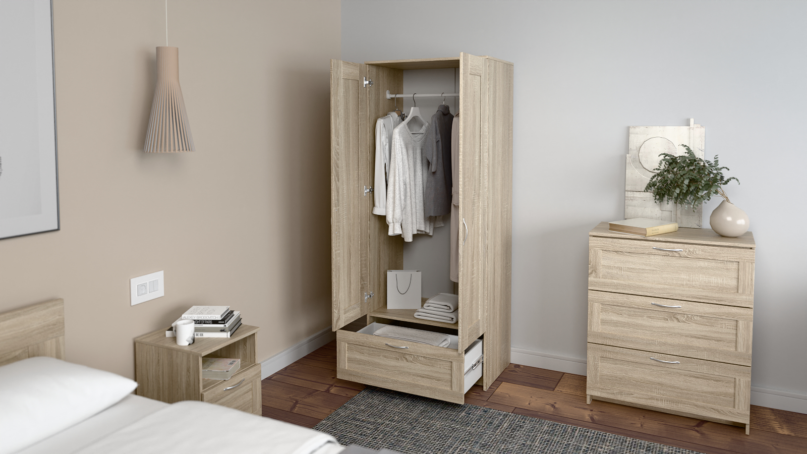 Шкаф двухдверный с ящиком Istra, цвет Сонома 50x78 — купить в Озерце