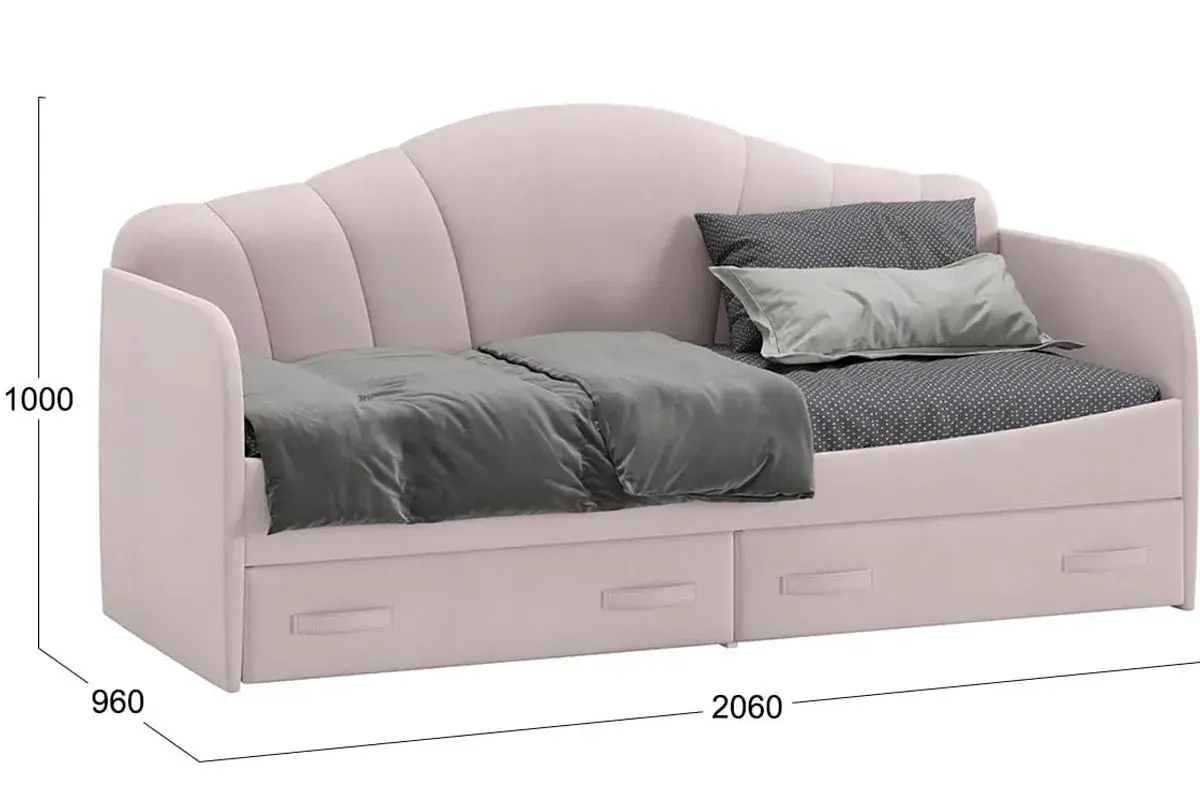 Кровать Сабрина ТД-307.12.02 90х200 (Велюр/Пудровый) - купить в Озерце