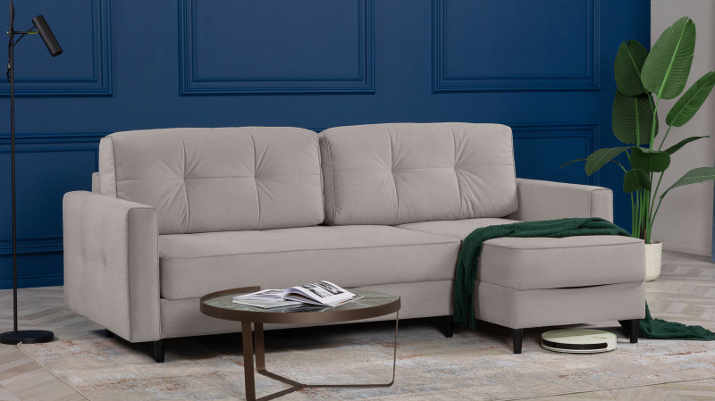 Диван Amani Pro угловой с широкими подлокотниками, ножки: пластик, Тк. Casanova Grey 156x237 — купить в Озерце