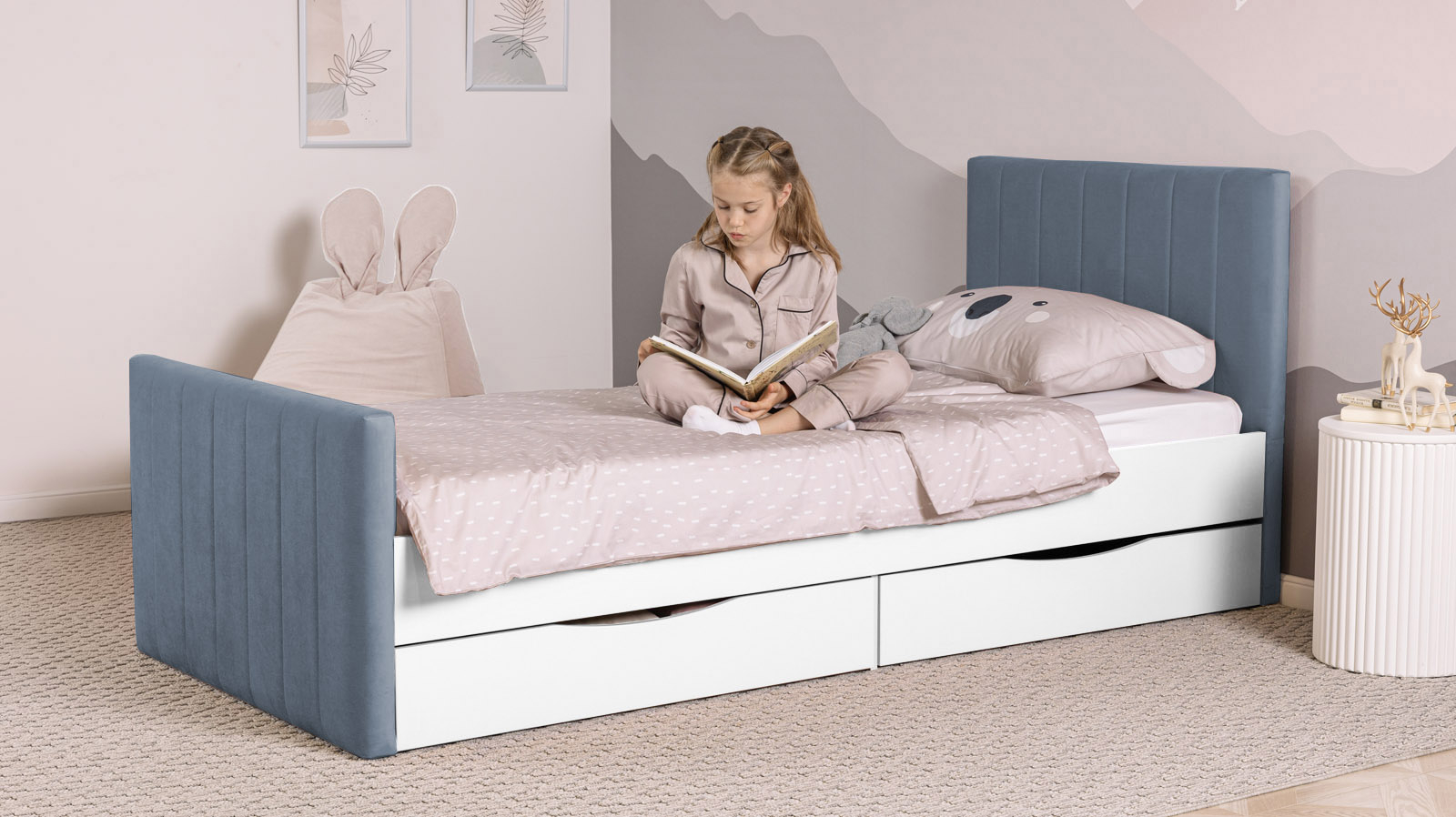 Кровать подростковая Olly, цвет: Белый базовый, Тк. Casanova Ice 90x200 — Мебель-центр Озерцо