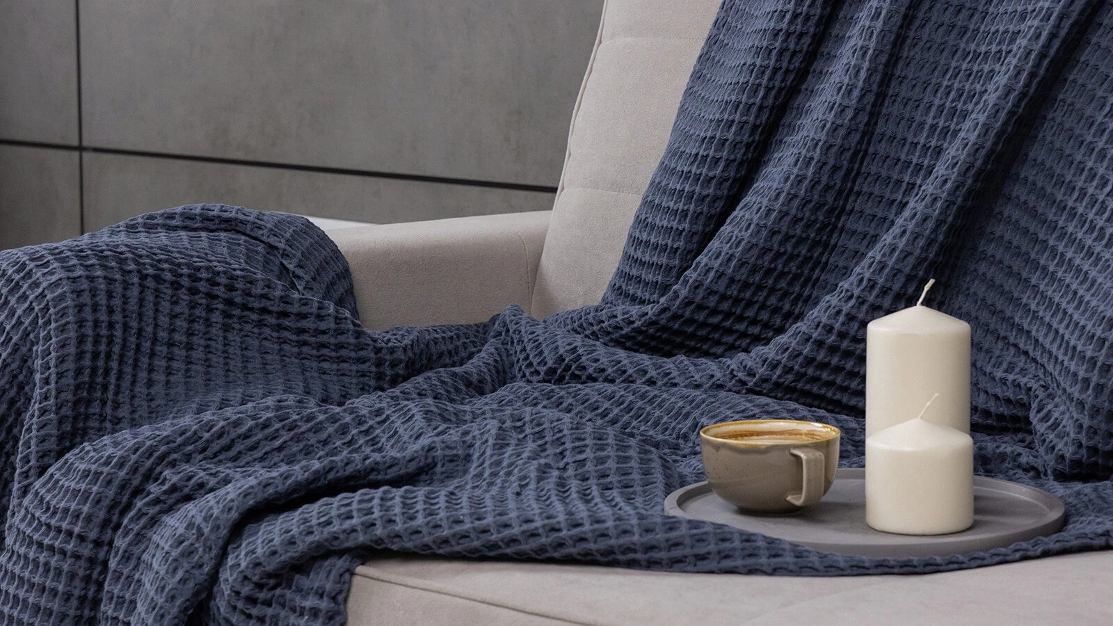 Покрывало хлопковое Waffle, цвет: сапфир 220x230 в мебель-центре Озерцо