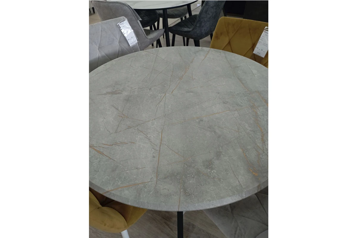 Стол обеденный Москва (d 1000/вставка 400/Бабочка/МДФ Византийский Мрамор/Металл черный) - купить в Озерце