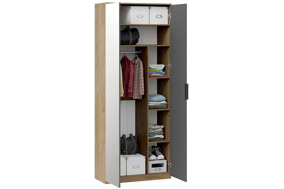 Шкаф комбинированный Хилтон с 2 дверями Исп.2.1 (Дуб Крафт золотой/Графит матовый) в мебель-центре Озерцо