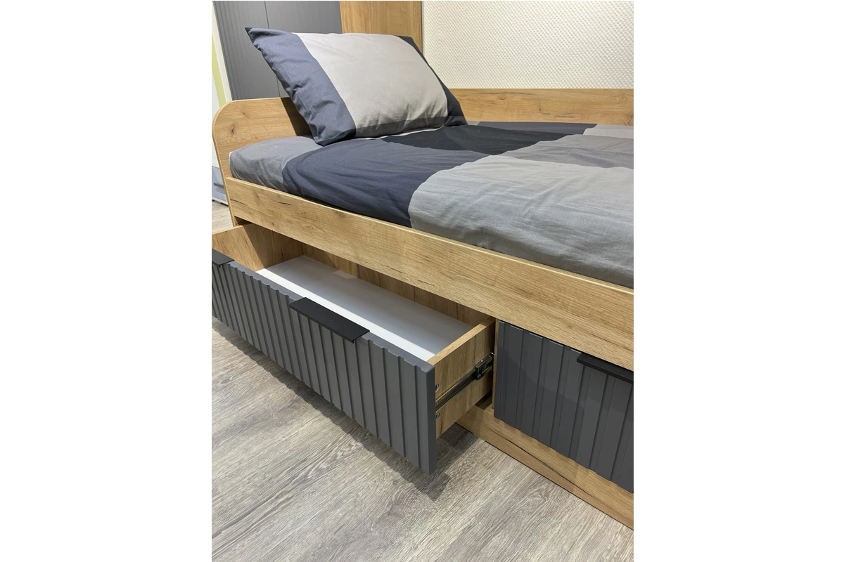 Кровать комбинированная Хилтон 90х200 Тип 1 (Дуб Крафт золотой/Графит матовый) - купить в Озерце