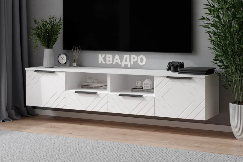 Тумба ТВ Квадро №15 (Белый / Тальк) — Мебель-центр Озерцо