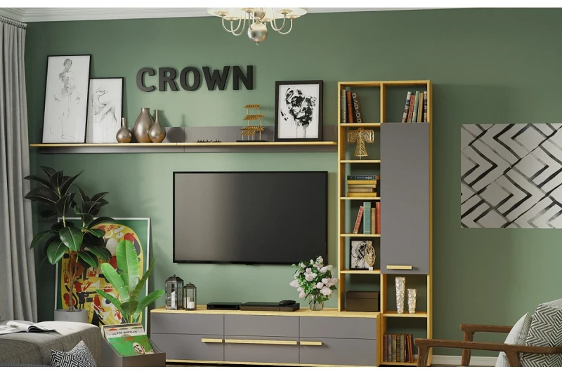 Гостиная Crown №3 (Дуб Золотистый/Графит) — Мебель-центр Озерцо