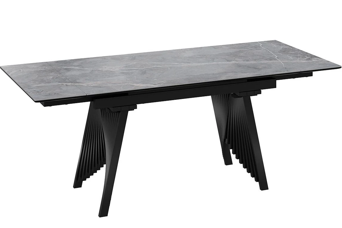 Стол обеденный Шелдон Тип 1 (Черный муар/Керамика матовая серый мрамор) - купить в Озерце