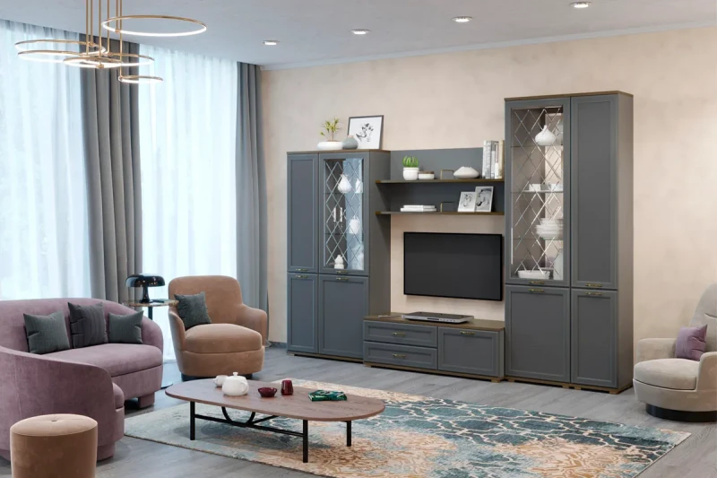 Гостиная Карина-24 (Гикори Джексон темный/Серый Оникс) — Мебель-центр Озерцо