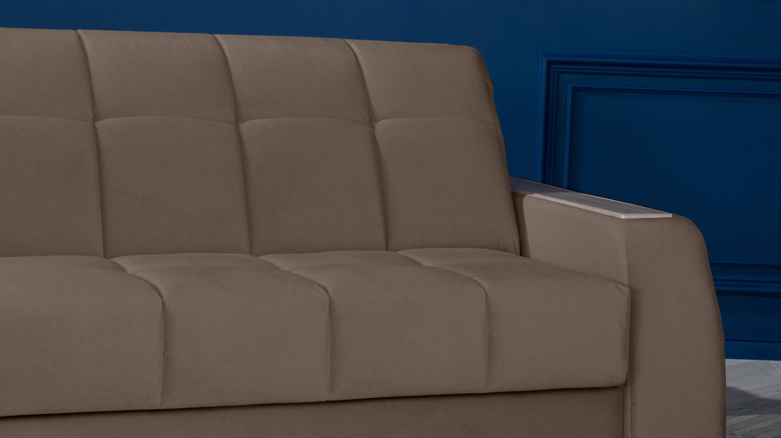 Диван - кровать Domo Pro с накладкой цвета ясень, стежка квадрат, ткань Sky Velvet 02 160x216 — в мебель-центре Озерцо