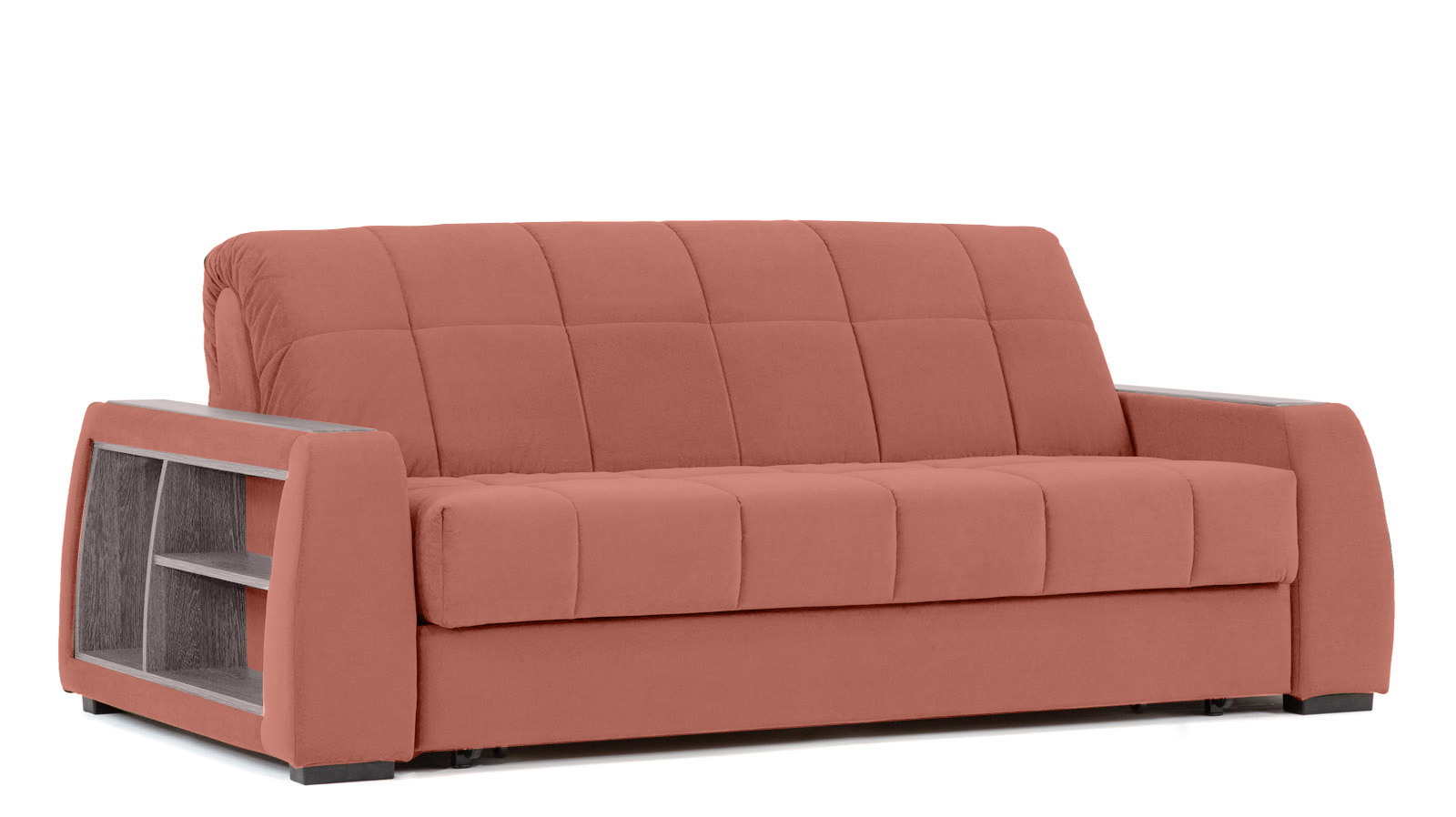 Диван - кровать Domo Pro с полками цвета ясень, стежка квадрат, ткань Casanova Marsala 180x216 — купить в Озерце