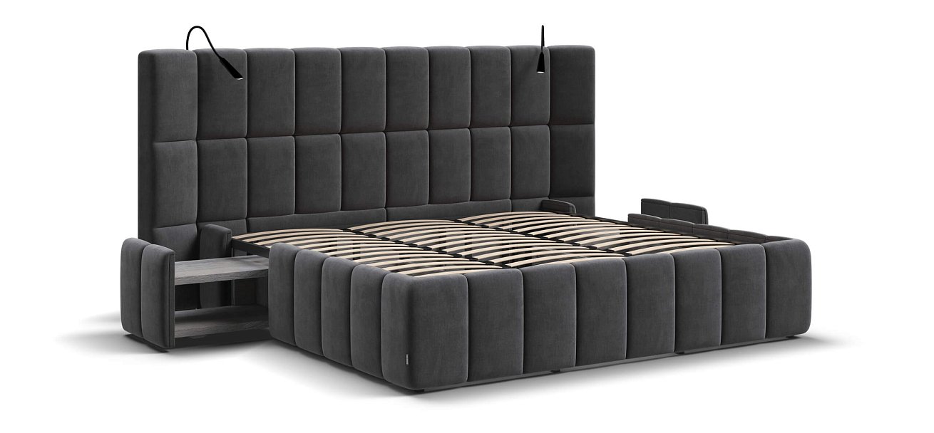 Босс ХО Кровать 180*200 Велюр Монолит серый - купить в Озерце