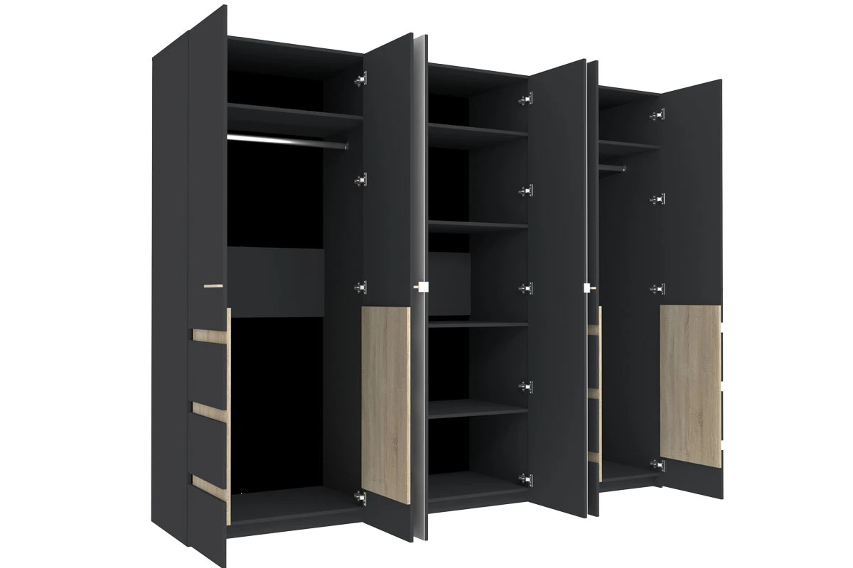 Шкаф для одежды и белья 6-створчатый Анона 7 (Темно-серый/Дуб Сонома) в мебель-центре Озерцо