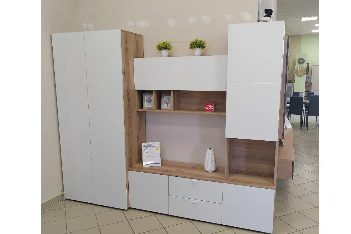 Секция ТВ Милан-1 (Делано светлый/Белый) — Мебель-центр Озерцо