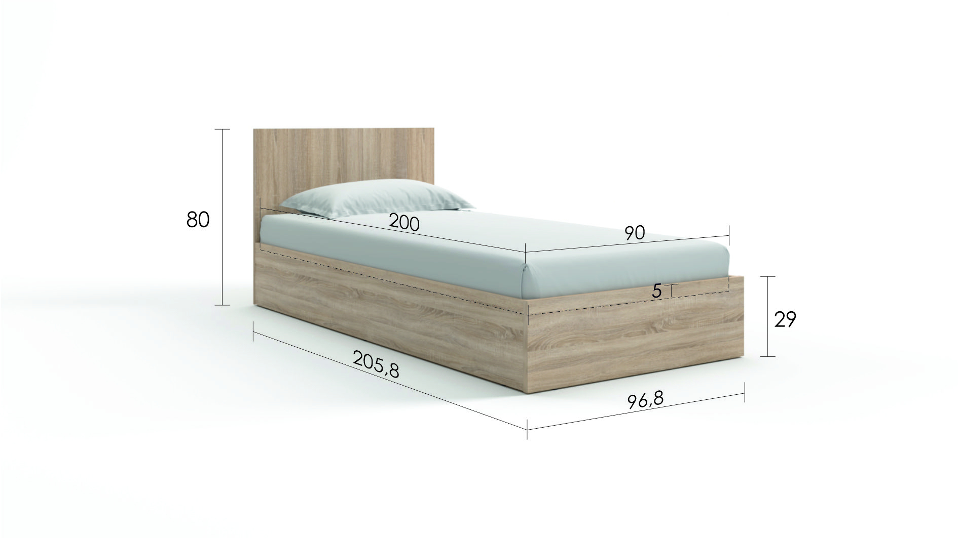 Кровать с подъемным механизмом Ralto, цвет Дуб Бардолино натуральный, 90x200 - купить в Озерце