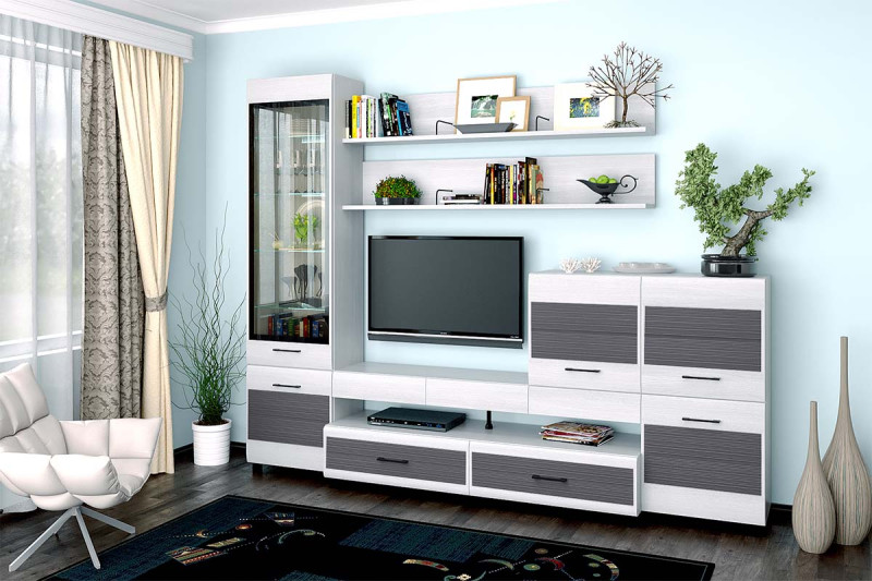 Гостиная Камелия-5 (Снежный ясень/Серый) — Мебель-центр Озерцо