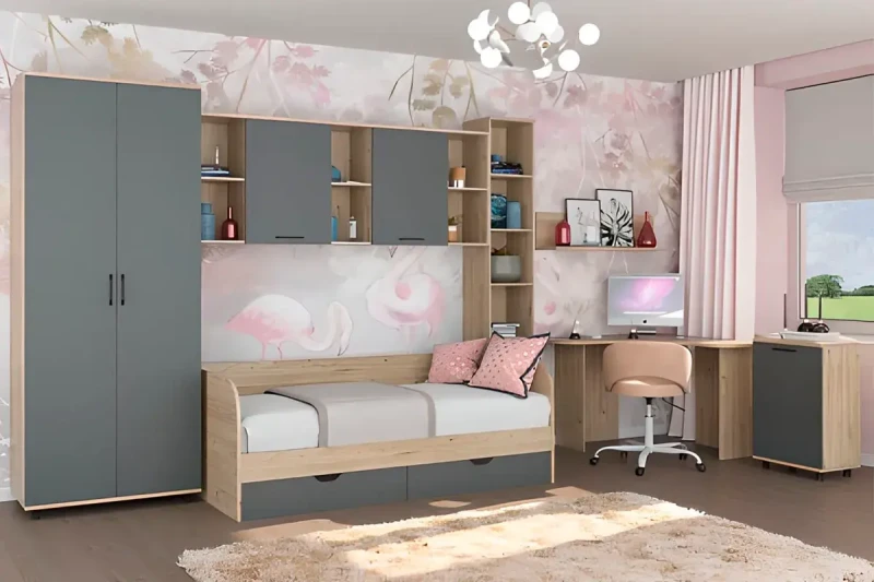 Детская Грейс композиция 1 (Гикори Джексон Светлый/Антрацит Матовый) — Мебель-центр Озерцо