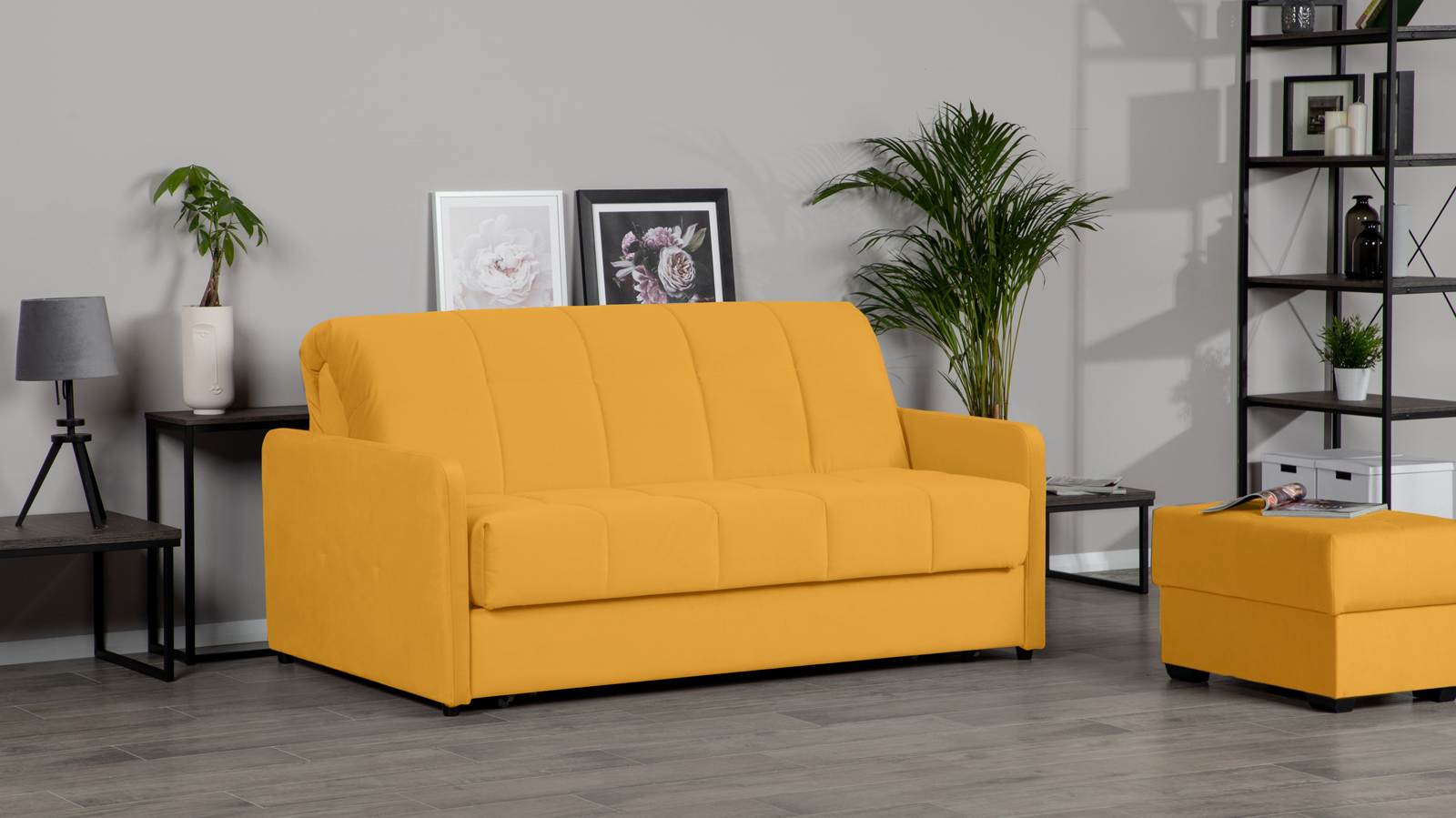 Диван - кровать Domo Pro с узкими подлокотниками, стежка квадрат, ткань Sky Velvet 30 140x216 — купить в Озерце