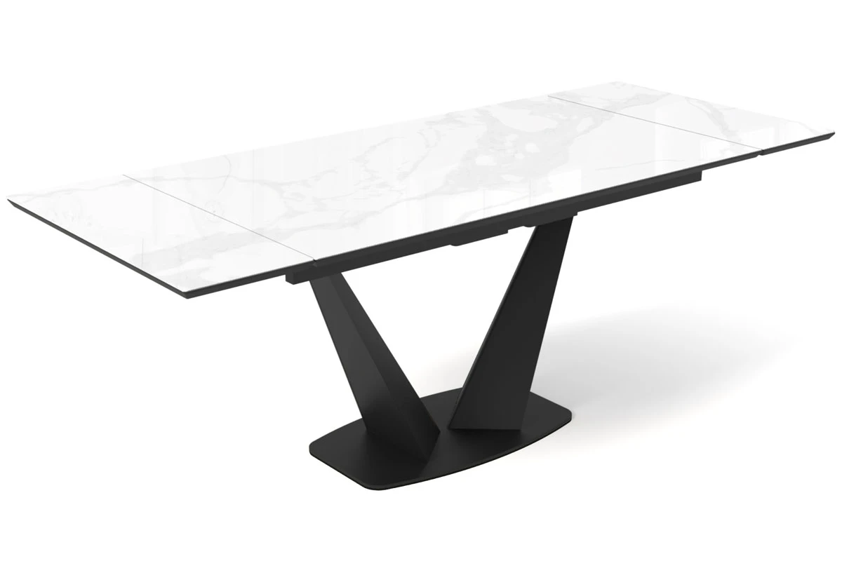 Стол обеденный Вирджиния 1400(2000) (ст. №2/Стекло Оптивайт с фотопечатью Белый мрамор/МДФ черный Кварц/Черный) - купить в Озерце
