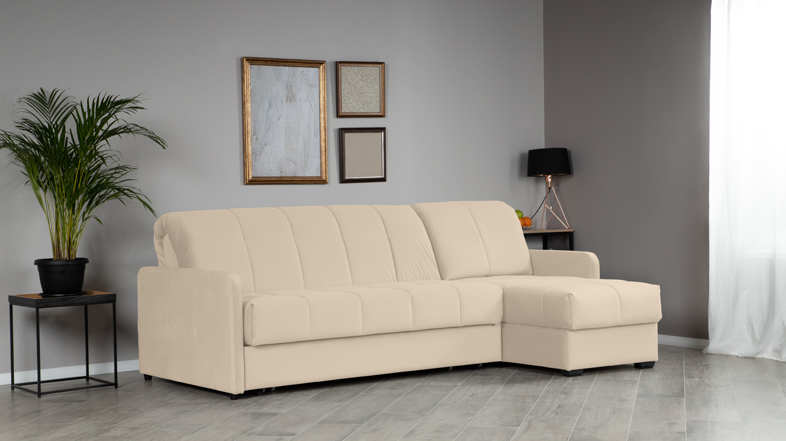 Диван угловой Domo Pro с узкими подлокотниками, стежка квадрат, ткань Sky Velvet 21 140x216 — купить в Озерце