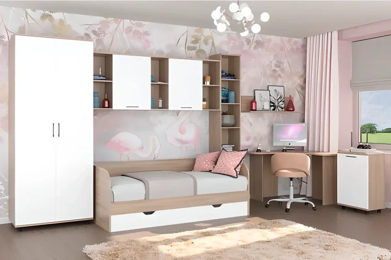 Детская Грейс композиция 1 (Ясень Асахи/Белый Бриллиант Глянцевый) — Мебель-центр Озерцо