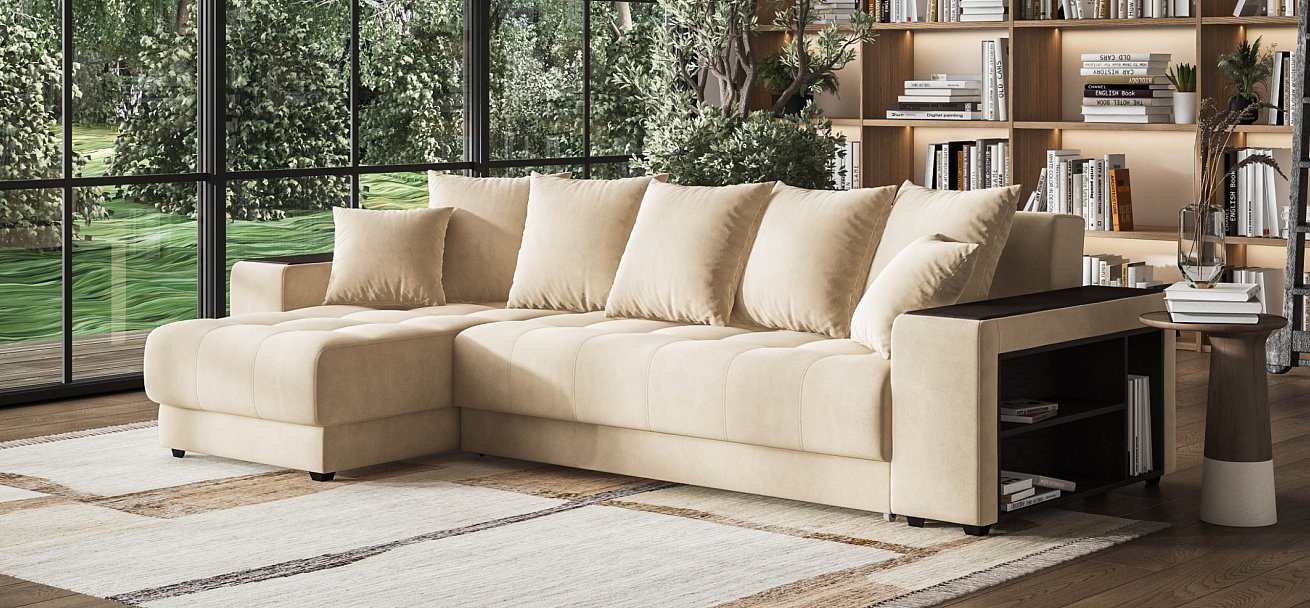 Ванкувер угловой диван Велюр Монолит латте — купить в Озерце
