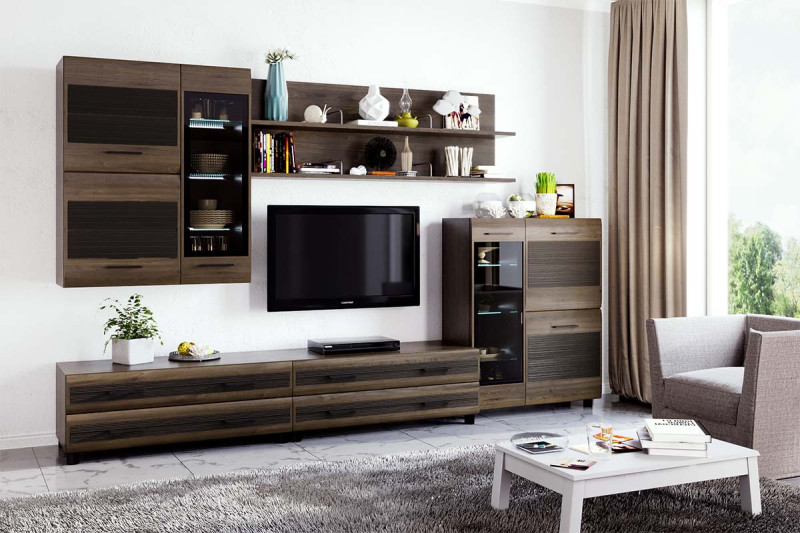 Гостиная Камелия-6 (Гикори Джексон Темный комбинированный) — Мебель-центр Озерцо