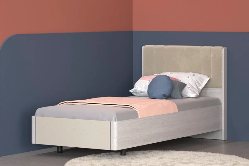 Кровать КР-5015-СЯ-КМ-В 90х190 (Снежный Ясень/Кашемир Матовый/Велюр) - купить в Озерце