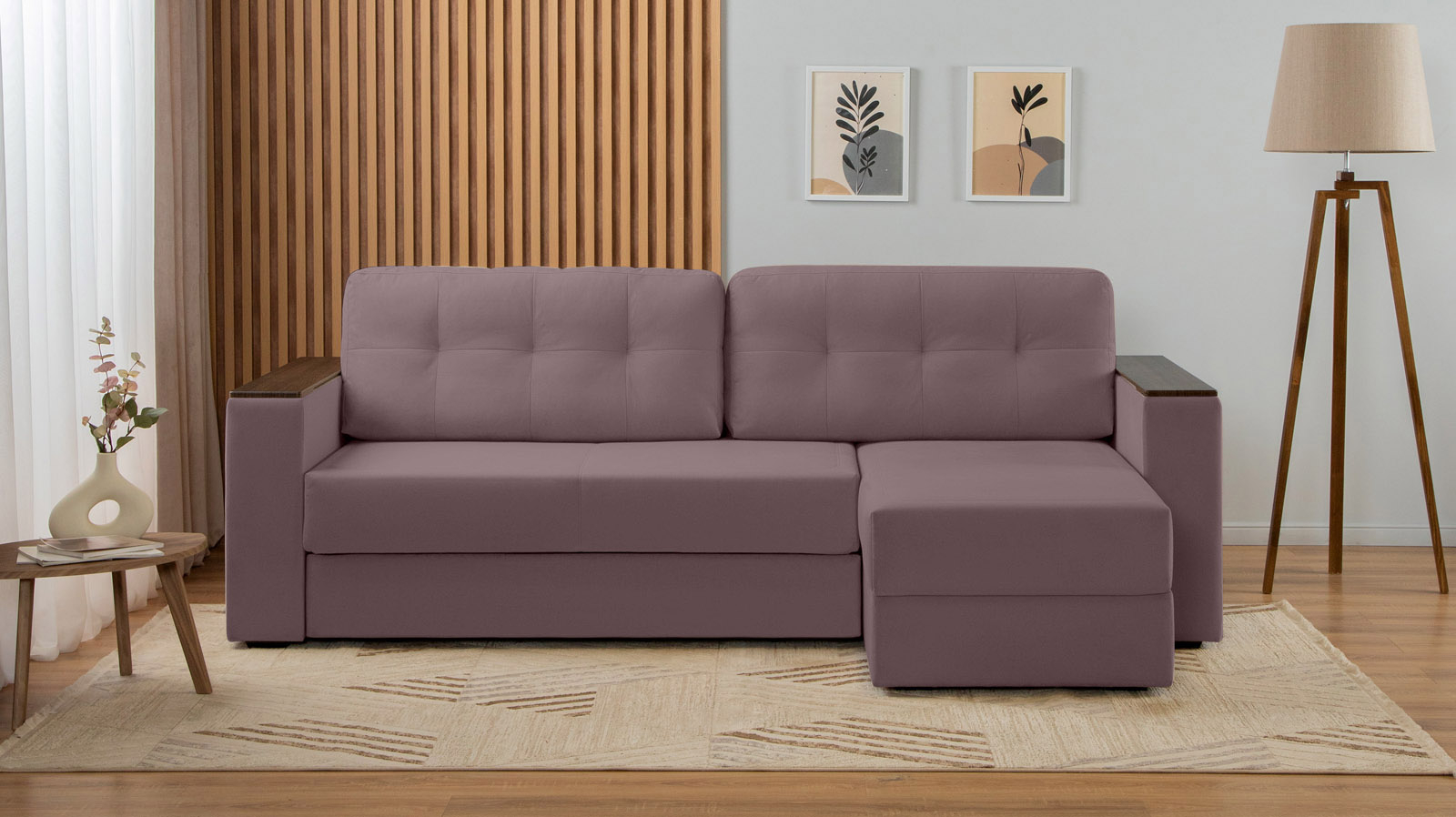 Диван угловой Loko Pro с хранением в подлокотниках, ткань Casanova Lilac 164x212 — в мебель-центре Озерцо