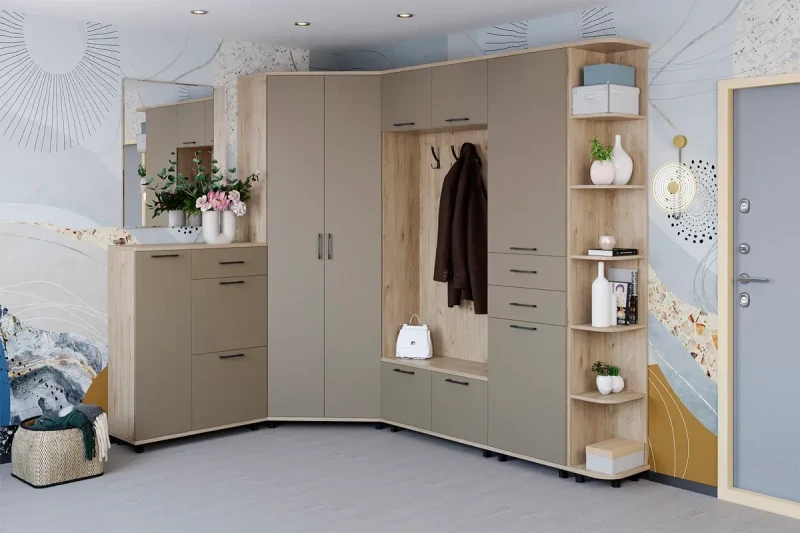 Прихожая Грейс комплект 1 (Гикори Джексон Светлый/Латте Матовый) — Мебель-центр Озерцо