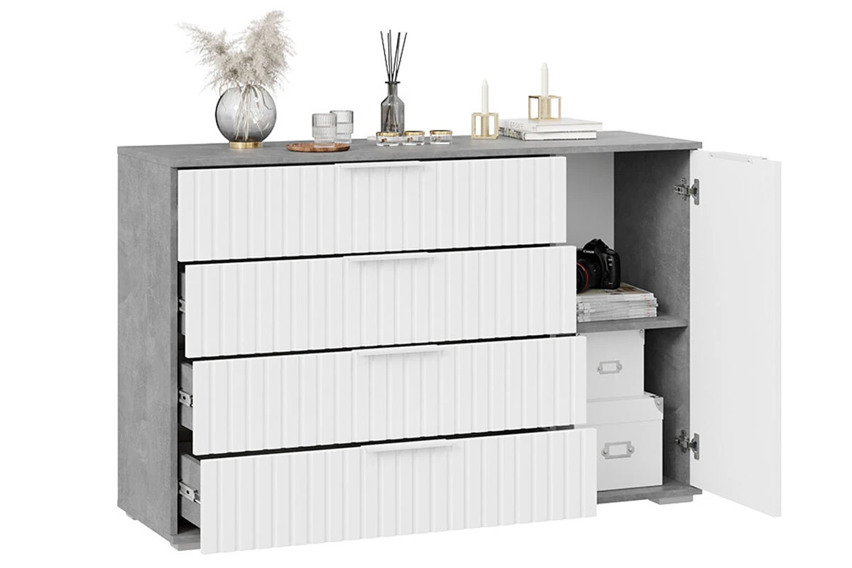 Комод комбинированный Хилтон 402.012.000 (Ателье светлый/Белый матовый) — Мебель-центр Озерцо