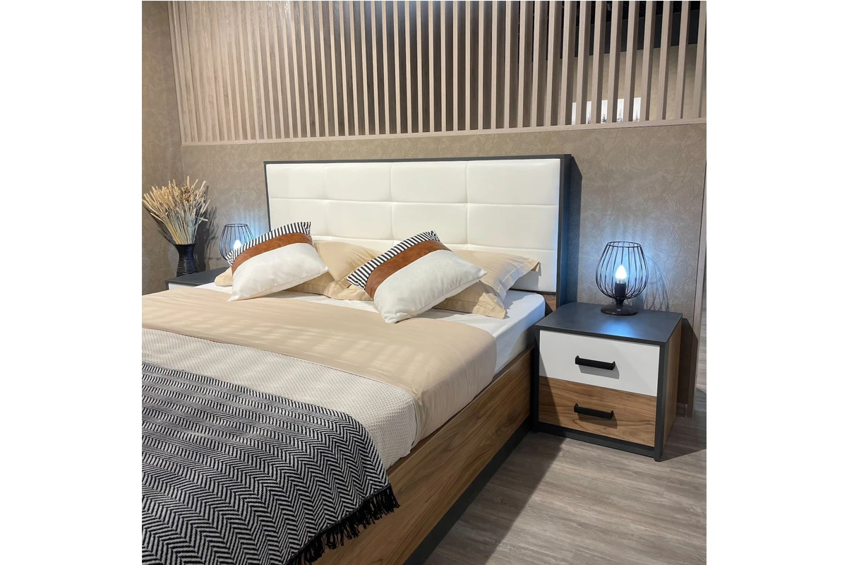 Кровать без ПМ Рико 160х200 СМ-340.01.01 (Белый/Матера/Яблоня Беллуно) - купить в Озерце