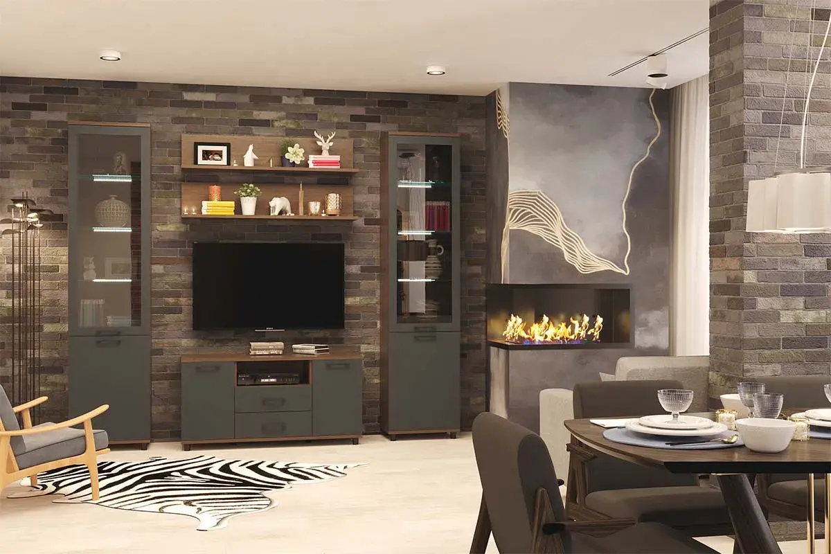 Тумба ТБ-5022-ГТ-АМ (Гикори Джексон темный/Антрацит Матовый) — Мебель-центр Озерцо