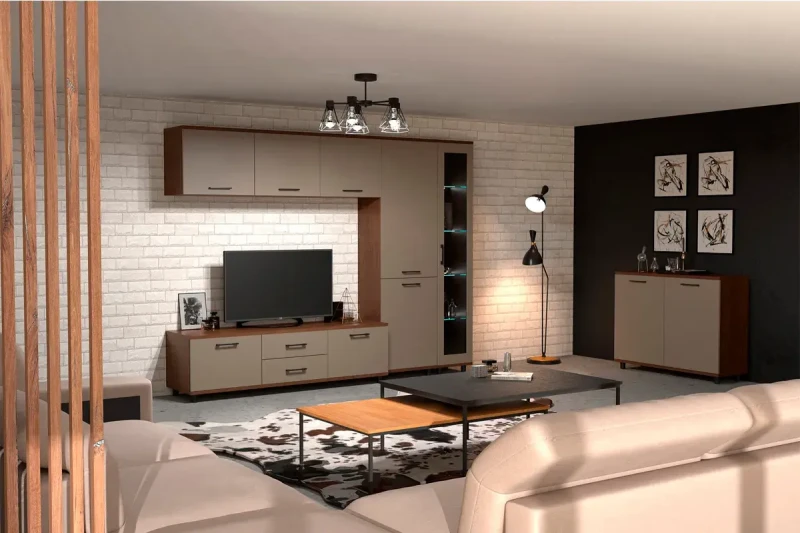 Гостиная Грейс комплект 10 (Гикори Джексон темный/Латте Матовый) — Мебель-центр Озерцо