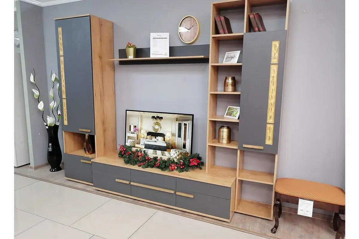 Тумба ТВ Crown 3 (Дуб Золотистый/Графит) — Мебель-центр Озерцо