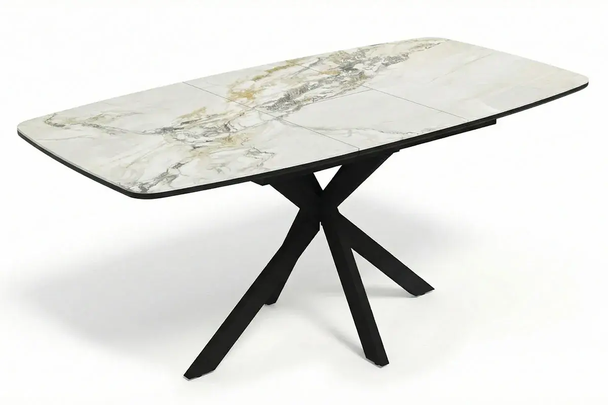 Стол обеденный Аризона 1300х800 (Керамика YB 8020111BG Gold Jade / МДФ в пленке Черный кварц /Металл черный) - купить в Озерце