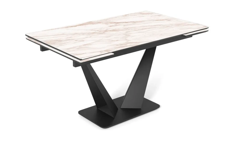 Стол обеденный Ниагара 1400(2000) (Стекло с фотопечатью Леонардо / МДФ Черный кварц / рама черная / металл черный) - купить в Озерце