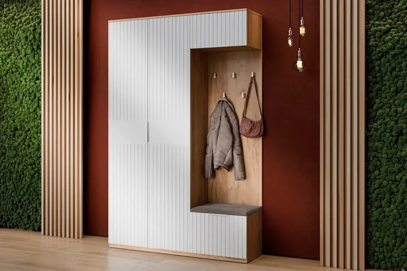 Прихожая Хилтон № 4 (Дуб Крафт золотой/Белый матовый) — Мебель-центр Озерцо