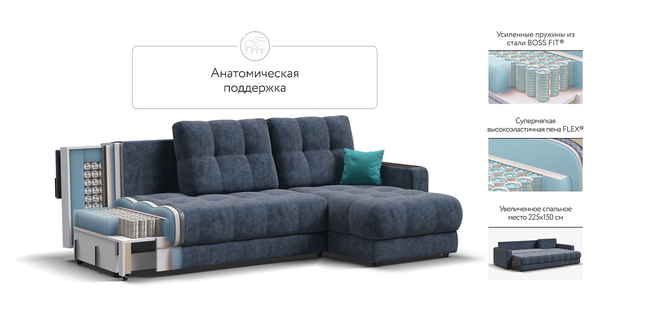 Угловой диван BOSS 3.0 Classic XL Велюр Royal топаз NEW — купить в Озерце