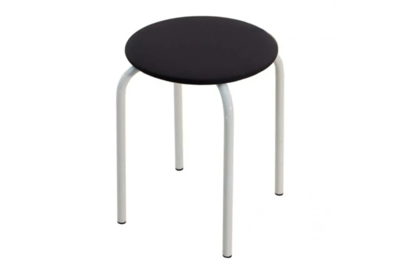 Табурет Эконом каркас белый, экокожа (Экотекс 3001 черный) СРП 011 - купить в Озерце