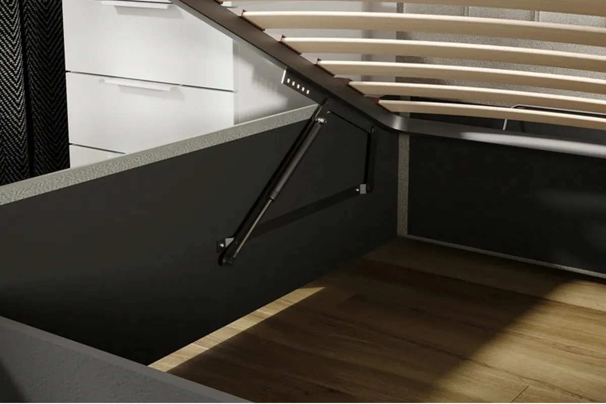 Спальный гарнитур Порто стандартный (Белый жемчуг / Белый софт / Велюр Confetti Smoke) - купить в Озерце