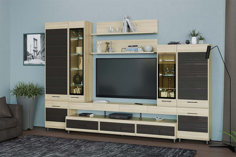 Гостиная Камелия-3 (Ясень Асахи комбинированный) — Мебель-центр Озерцо