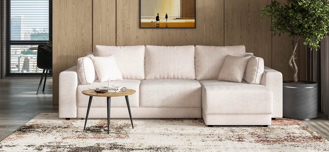 Босс Прайм ХЛ угловой диван Вельвет Корд бежевый — купить в Озерце