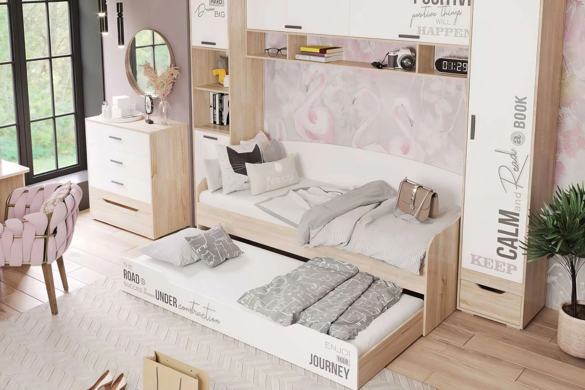 Подростковая Джуниор №3 (Дуб Сонома/Белый/Фотопечать) — Мебель-центр Озерцо