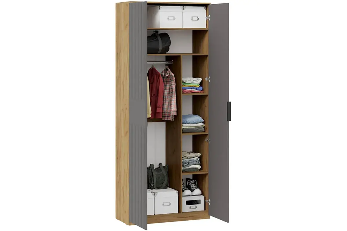 Шкаф комбинированный Хилтон с 2 дверями Исп.2 (Дуб Крафт Золотой/Графит матовый) в мебель-центре Озерцо