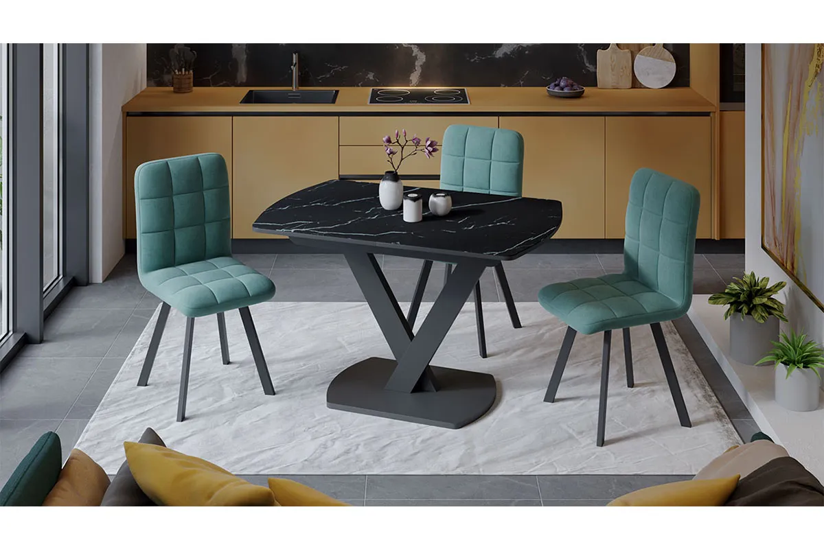 Стол обеденный Салерно тип 1 (Черный муар/Стекло черный мрамор) - купить в Озерце