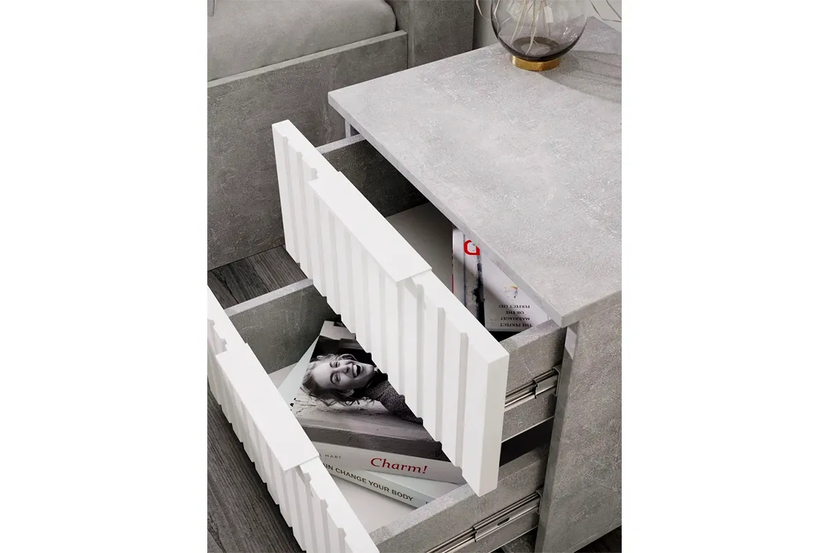 Тумба прикроватная Хилтон (Ателье светлый/Белый матовый) — Мебель-центр Озерцо